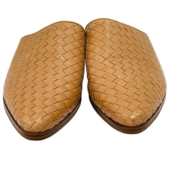 MARC FISHER GARREN leather shoes women 7 slide mules pointed toe woven brown tan - Picture 4 of 8